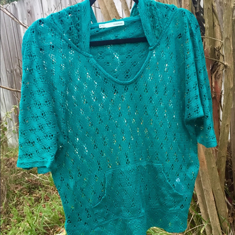 Maurices Shirt Lightweight Hoodie Teal Pullover Kangaroo Pocket